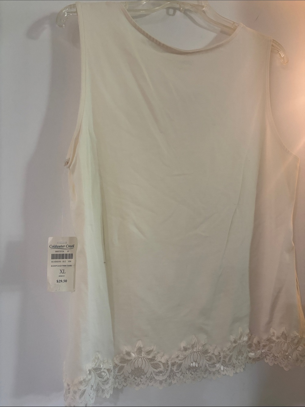 New Coldwater Creek Women's Cream Lace-Hem Sleeveless Top XL